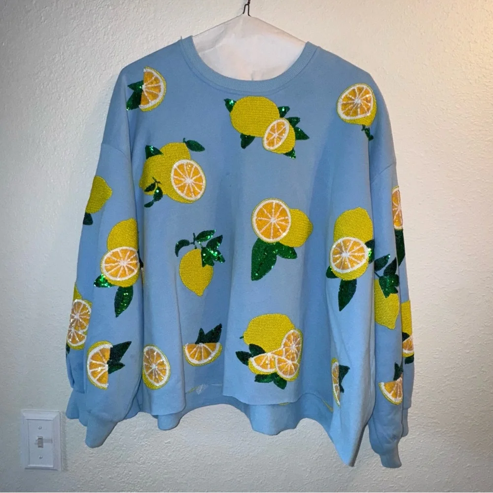 Queen of Sparkles Lemon Cropped Sweatshirt. - Picture 1 of 5